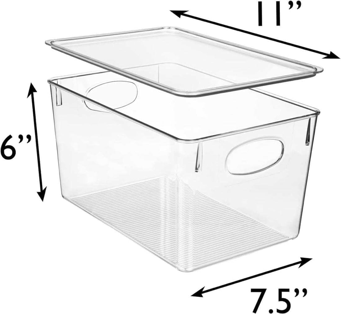 Clear Plastic Storage Bins with Lids, Perfect for Kitchen Organization or Pantry Organization and Storage, Stackable Fridge Organizer Bins, Storage Containers for Organizing, Cabinet Organizers