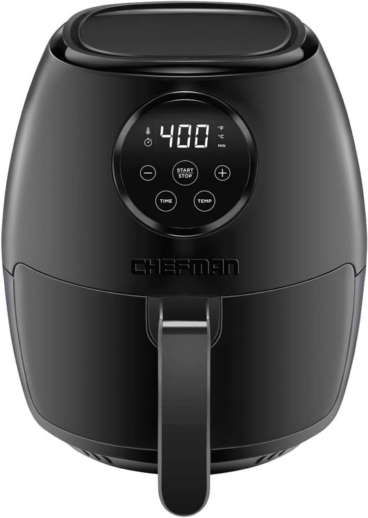 CHEFMAN Small Air Fryer Healthy Cooking, 3.6 Qt, User Friendly, Nonstick, Digital Touch Screen, Dishwasher Safe Basket, w/ 60 Minute Timer & Auto Shutoff, Matte Black, Cookbook Included