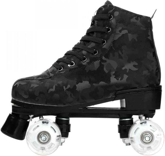 Roller Skates for Women and Men Cowhide High-Top Shoes Classic Double-Row Roller Skate Four-Wheel Roller Skates for Men Girls Unisex Christmas