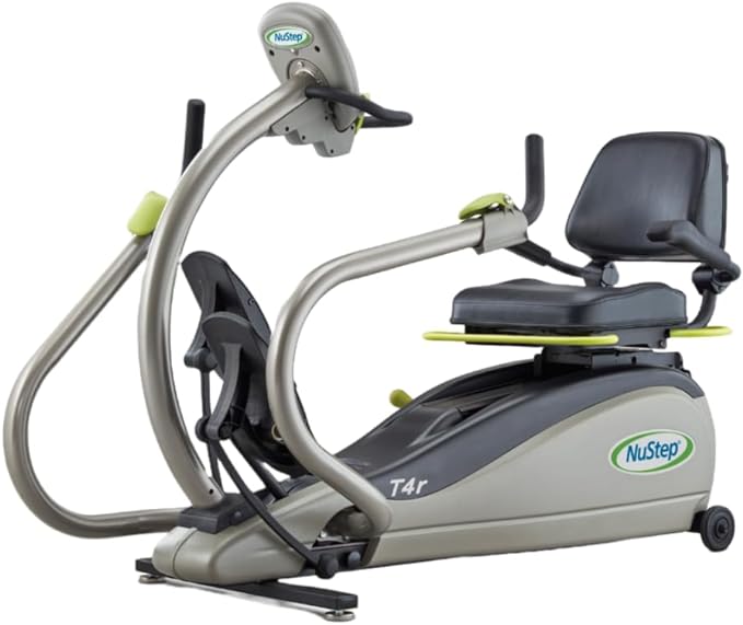 T4r Recumbent Cross Trainer Stepper, Gray/Green, Low-Impact Exercise with Adjustable Arm & Leg Position, 360-Degree Swivel Seat, Engaging Programs, & Compatible with Free NuStep Wellness App