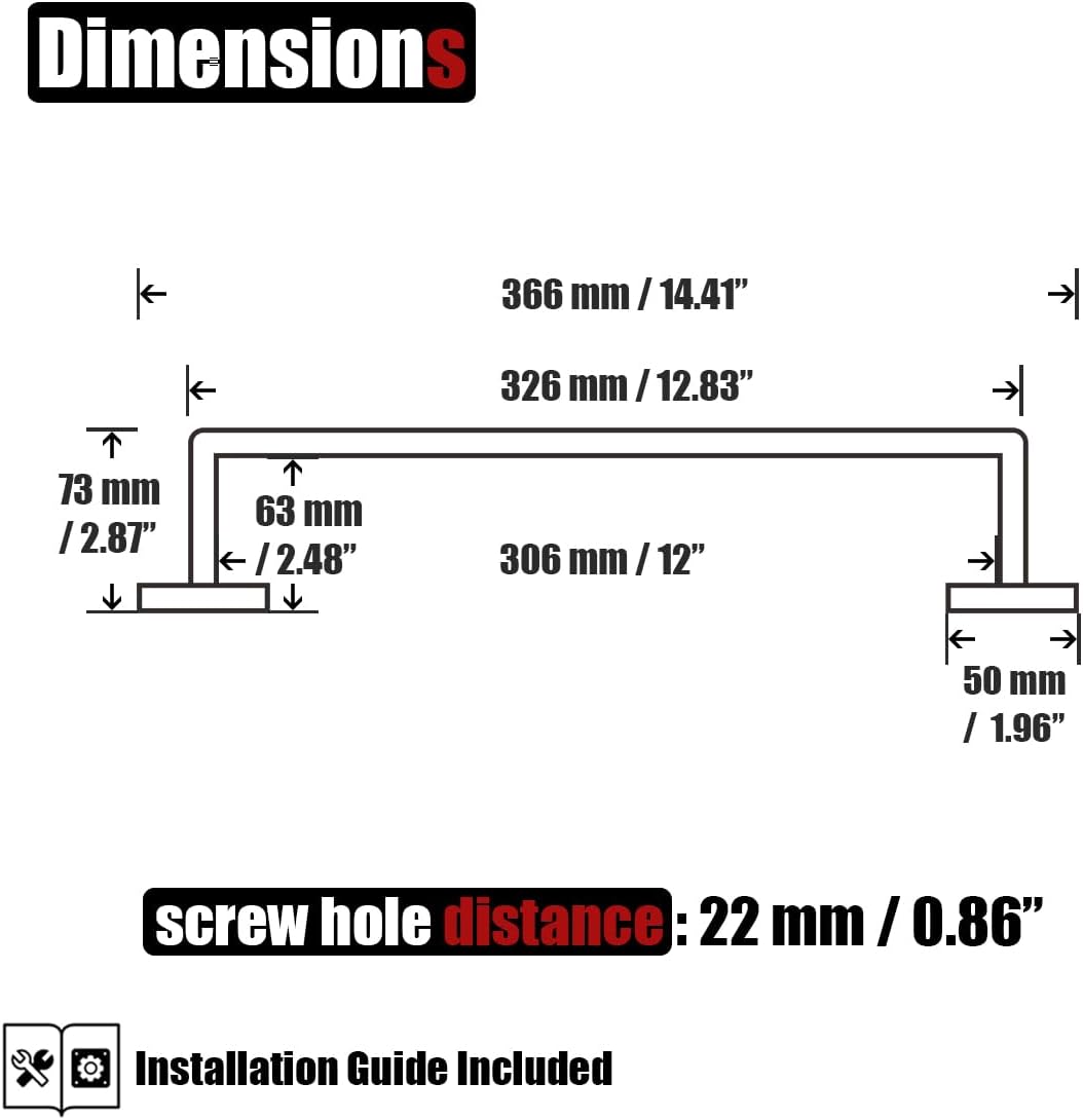 JQK Black Towel Bar, Rounded Edges 14.41 Inch Towel Rack, 304 Stainless Steel Bathroom Wall Mount, Useable Length 12 Inch, TB250L12-PB