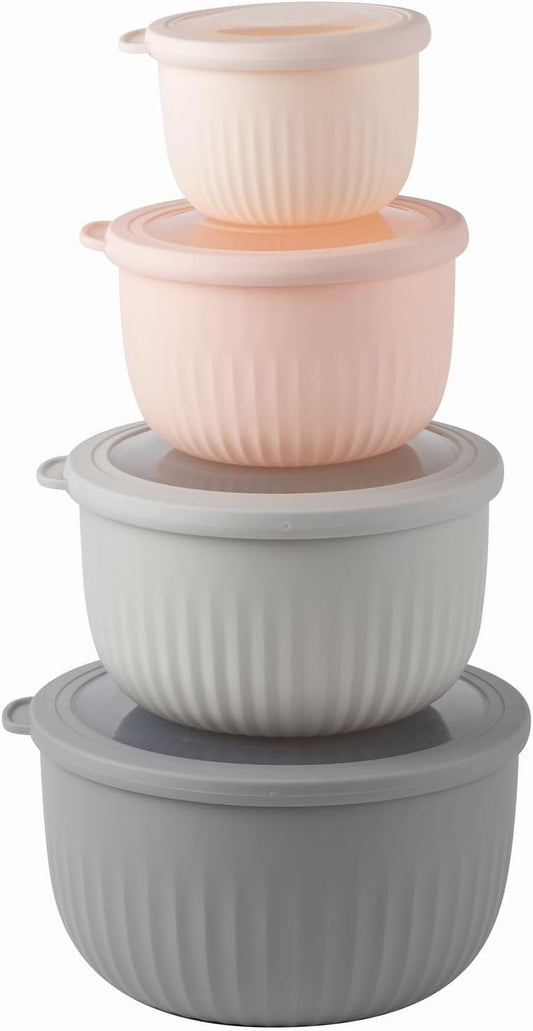 COOK WITH COLOR Prep Bowls with Lids- Wide and Deep Nesting Plastic Small Mixing Bowl Set with Lids, 8 Piece Set - Deep Bowls, Grey/Pink
