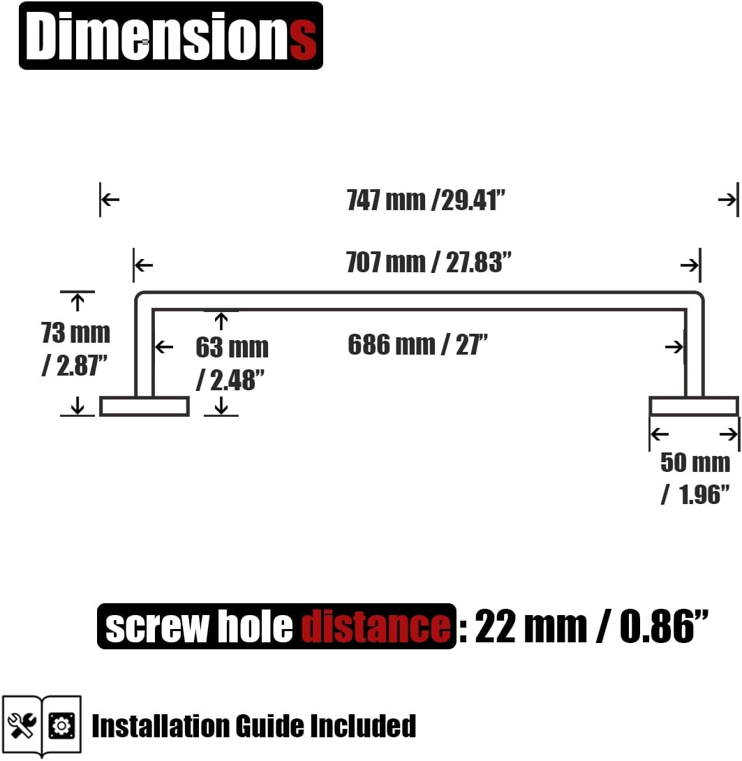 JQK Polished Towel Bar, Rounded Edges 29.41 Inch Towel Rack, 304 Stainless Steel Bathroom Wall Mount, Useable Length 27 Inch, TB250L27-CH