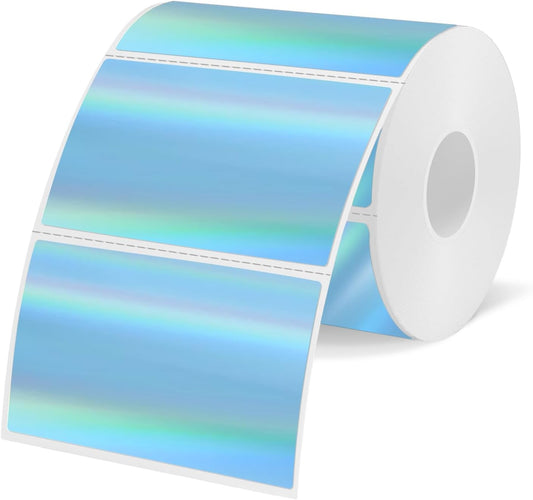 3x2 Inch Holographic Thermal Labels, Blue Thermal Sticker Labels, Rainbow Glitter Stickers for Price, Barcode, Mailing, Name, DIY Custom Logo Design, 200 Pcs /1 Roll