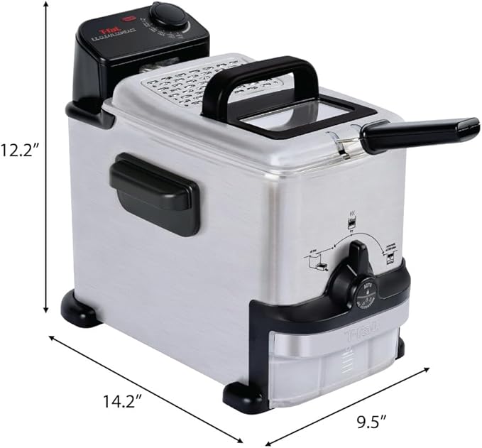 T-fal Compact EZ Clean Stainless Steel Deep Fryer with Basket 1.8 Liter Oil and 1.7 Pound Food Capacity 1200 Watts Easy Clean, Temp Control, Oil Filtration, Dishwasher Safe Parts, 1.8 Liters