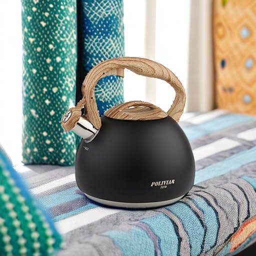 POLIVIAR Tea Kettle, Black Ti Stovetop Tea Kettle 2.7 Quart , Audible Whistling Teapot, Food Grade Stainless Steel for Anti-Rust and Anti Hot Handle, Suitable for All Heat Sources (JX2018-WB20)