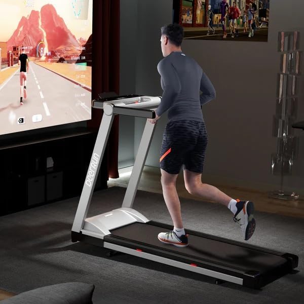 DeerRun Treadmills for Home with Incline and Handles, 3.5 HP Foldable Treadmill 350 LBS Weight Capacity for Small Spaces, Folding Running Machine with Smart APP