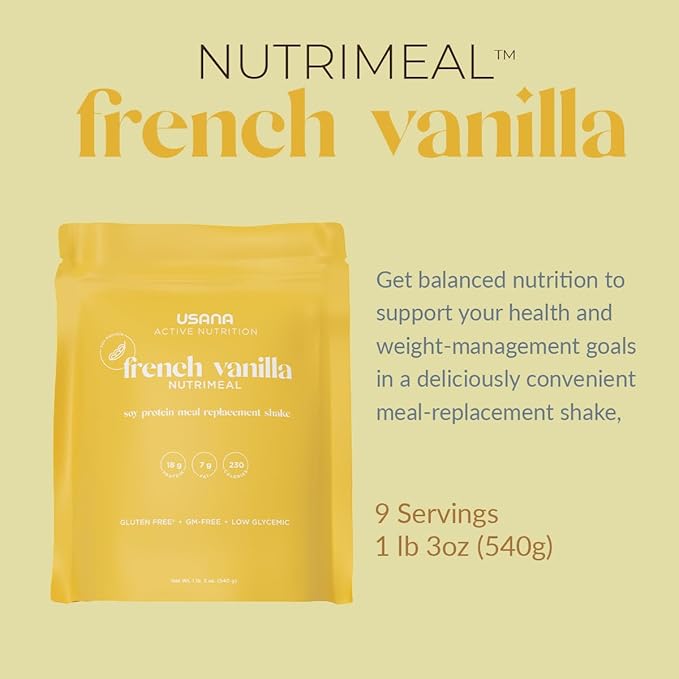 USANA Nutrimeal Meal Replacement Shake - French Vanilla - NON-GMO - Gluten Free - Low Glycemic - 540 Grams - 9 Servings