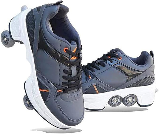 Double-Row Deform Wheel Automatic Walking Shoes Invisible Deformation Roller Skate 2 in 1 Removable Pulley Skates Skating Parkour