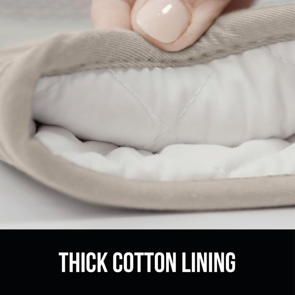 GORILLA GRIP BPA-Free Soft Silicone Oven Mitts, 14.5x8.3, Heat Resistant and Waterproof Cooking Gloves, Thick Cotton Lining, Flexible Gripping for Baking Grilling, Kitchen Potholders Set of 2, Almond