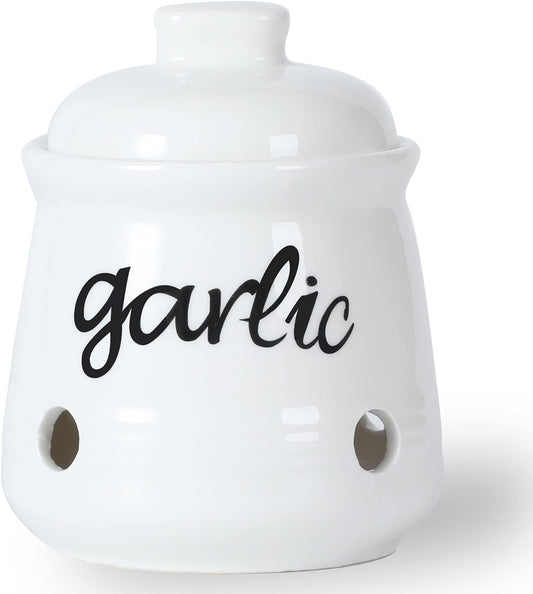 Garlic Keeper with Lid, Ceramic Mini Garlic Saver Container for Countertop, Farmhouse Kitchen Decor