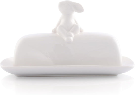 Arthur Court White Stoneware Setting Bunny Butter Dish, Accommodates All Butter Sizes, Durable and Easy to Clean, Adds Whimsy and Elegance to Table Settings - Spring Easter Lidded Butter Dish