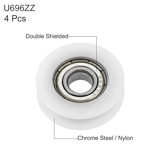 uxcell Nylon Pulley U Groove Ball Bearing Roller Guide Wheel 6x22x7mm Double Metal Shielded (GCr15) Chrome Steel Bearings 4pcs