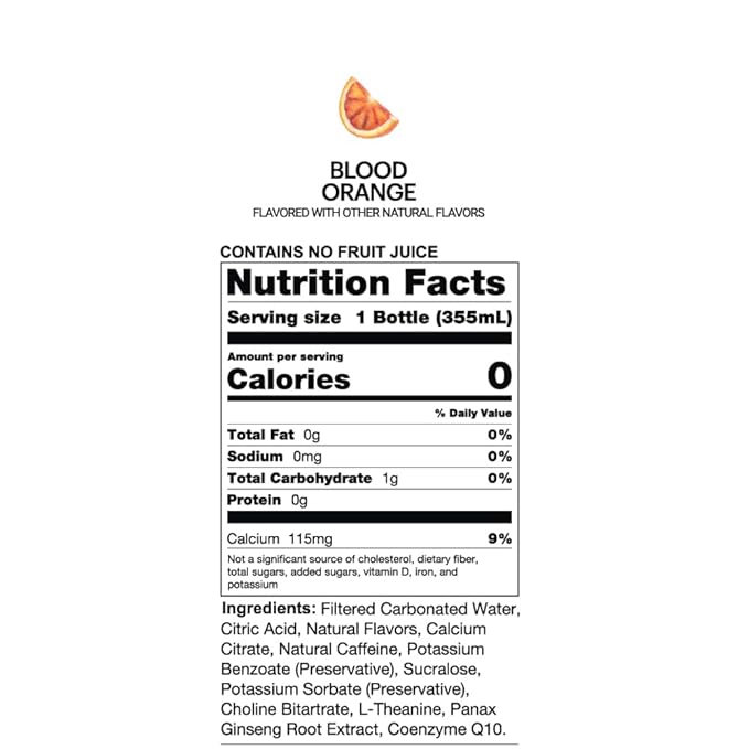 UPTIME Energy Drink, Blood Orange Sparkling, 12 Pack, Vitamin C, L Theanine, Calcium, Sugar Free Energy Drinks for Focus Support, 142mg of Natural Caffeine, 0 Calories, Clean, Natural, 12 fl oz Cans