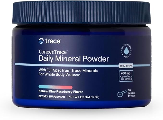 Trace Minerals ConcenTrace Daily Mineral Powder 60 Servings - 700mg of ConcenTrace per Serving (About 15 Drops) Full Spectrum for Whole Body Wellness- Blue Raspberry Flavor