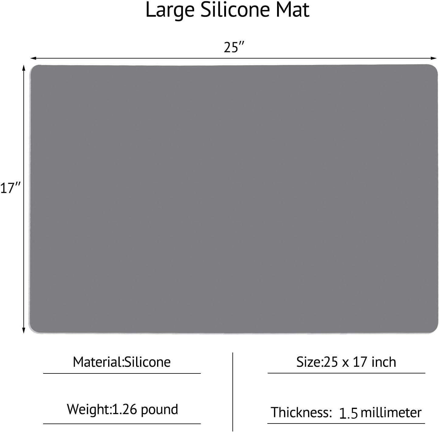 Silicone Mats for Kitchen Counter, Thicker 0.06", 25 x 17 inches Multipurpose Table Mat, Silicone Pad Desk Work Mat, Nonstick Nonskid Heat-Resistant Pad, Placemat, Dark Gray, 2PCS