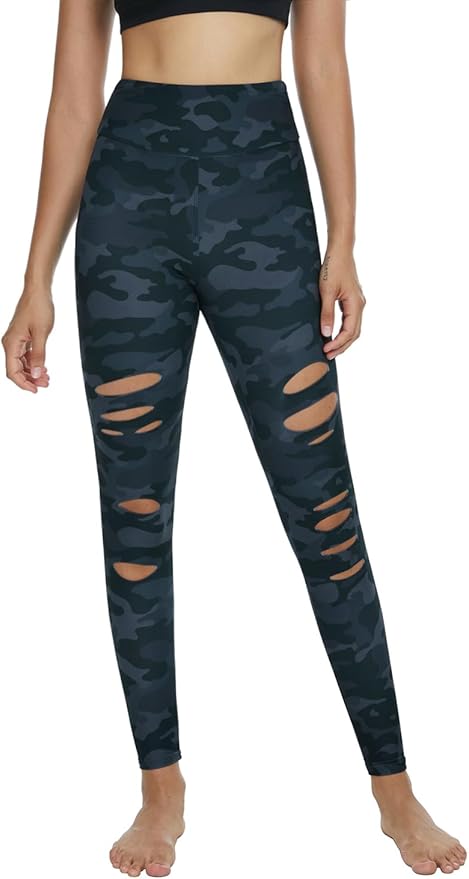 DIBAOLONG Womens High Waist Yoga Pants Cutout Ripped Tummy Control Workout Running Yoga Skinny Leggings