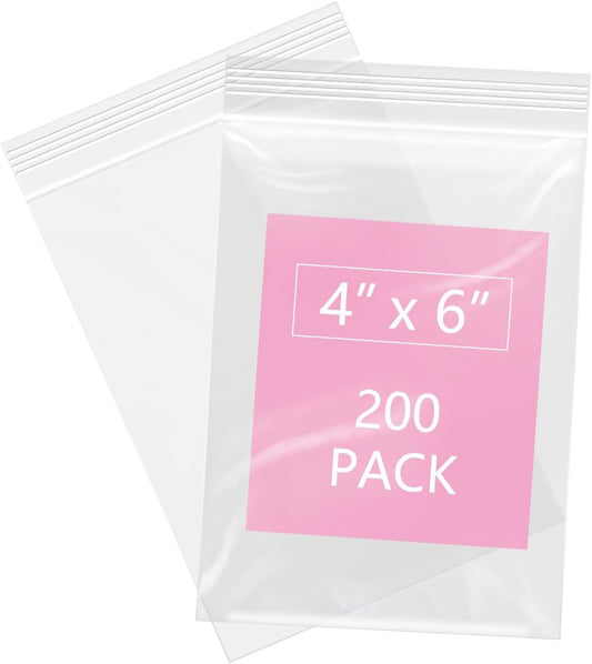 iMailer - 200 Pcs- 4" x 6" Clear Small Zip Bag - Reclosable Zip Plastic Poly Bags 2 Mil with Resealable Lock Seal Zipper for Photo, Jewelry, Bakery, Treats, Party Favors