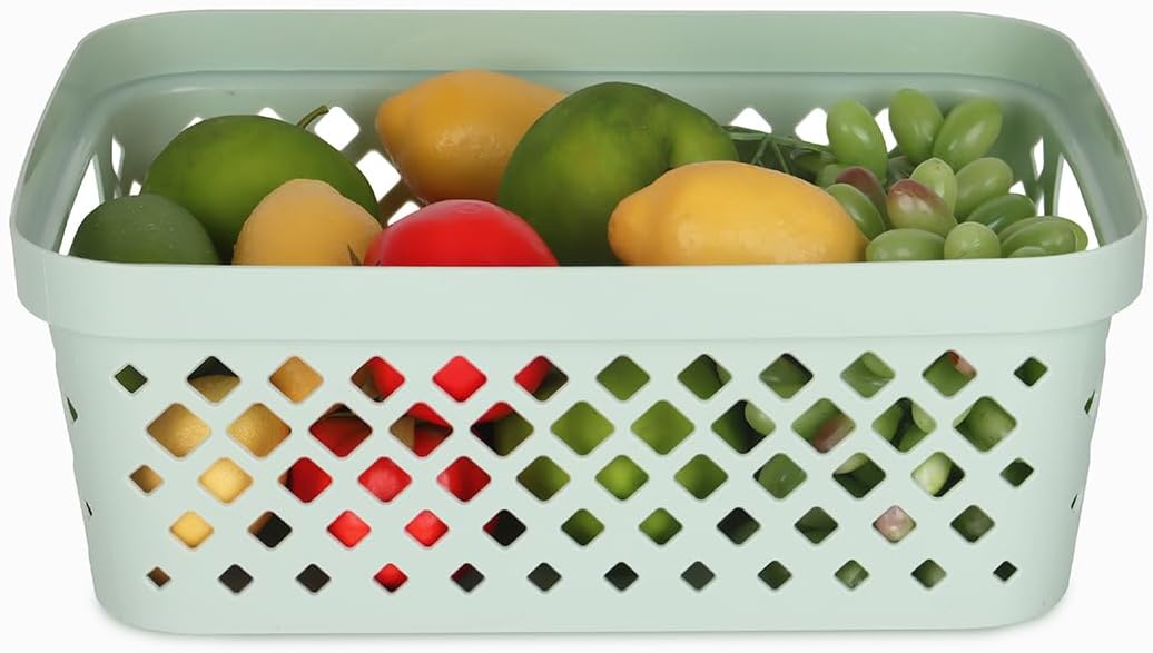 Glad Plastic Storage Basket Set, Value Pack of 6 | Open Storage Bins for Shelves, Bathroom, Pantry, Closet | Nesting Organizer Boxes with Handles, 2 Gallon, Sage