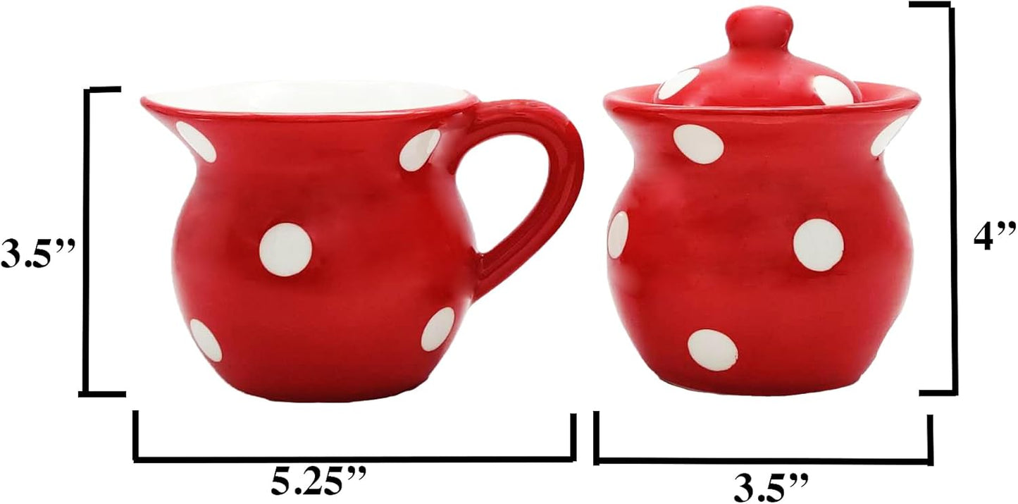 ACK Ceramic Cream and Sugar Set (Red Polka Dot)