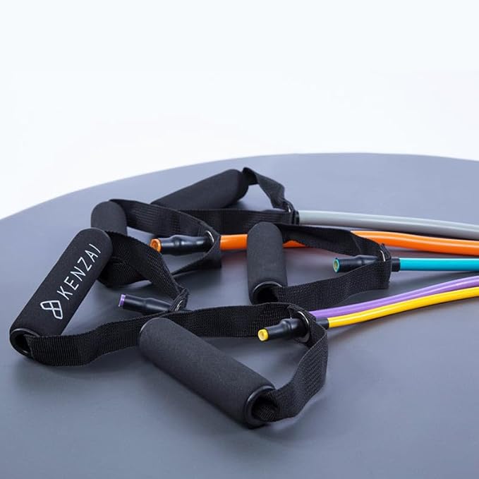 Kenzai Resistance Bands Exercise Set with Handles, Multi-Color Fitness Tubes, Strength Training Equipment for Home Workouts