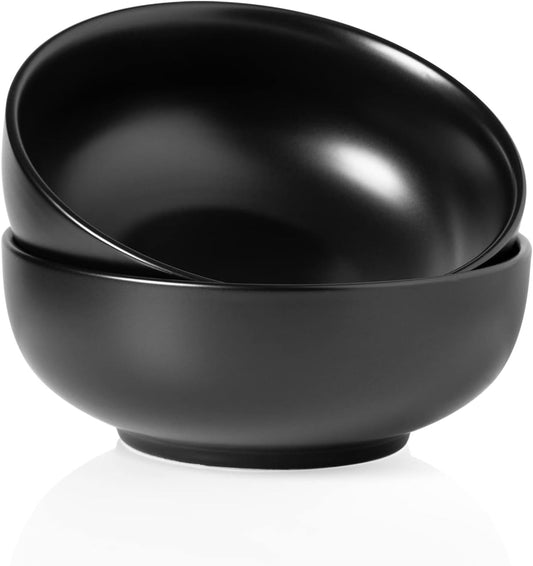 Kanwone Large Serving Bowls - 55 Ounce, Ceramic Salad Bowls, Pasta, Porcelain Soup Bowls, Set of 2, Serving Dishes for Entertaining, Microwave and Dishwasher Safe, Matte Black, Housewarming Gift