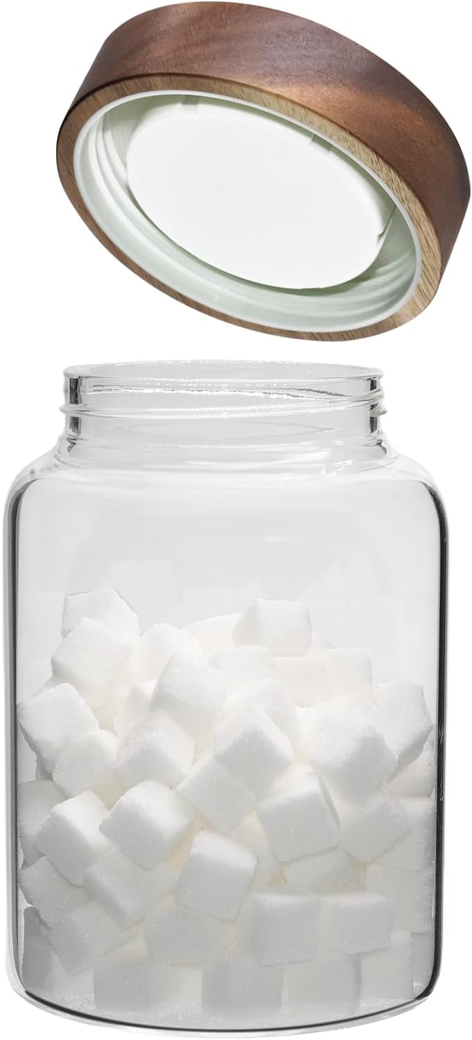 Glass Coffee Jars Spice Jar Round Storage Canister with Wooden Lid Clear Glass Food Jar for Pantry Sugar Tea Coffee Bean Spice Nuts Cookies Bath Salts (1200ml/40oz-1pack-A)