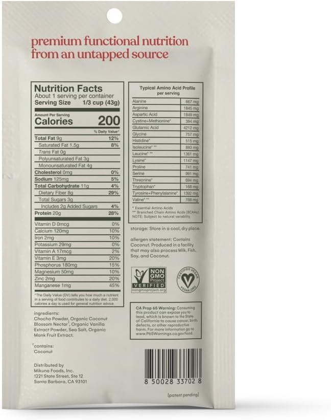 Mikuna Chocho Superfood Protein, Plant-Based Protein Powder, Travel Packs - Vegan, Gluten Free, 3g Net Carbs or Less, and Bioavailable, Non-Isolate (8 Servings, Vanilla)