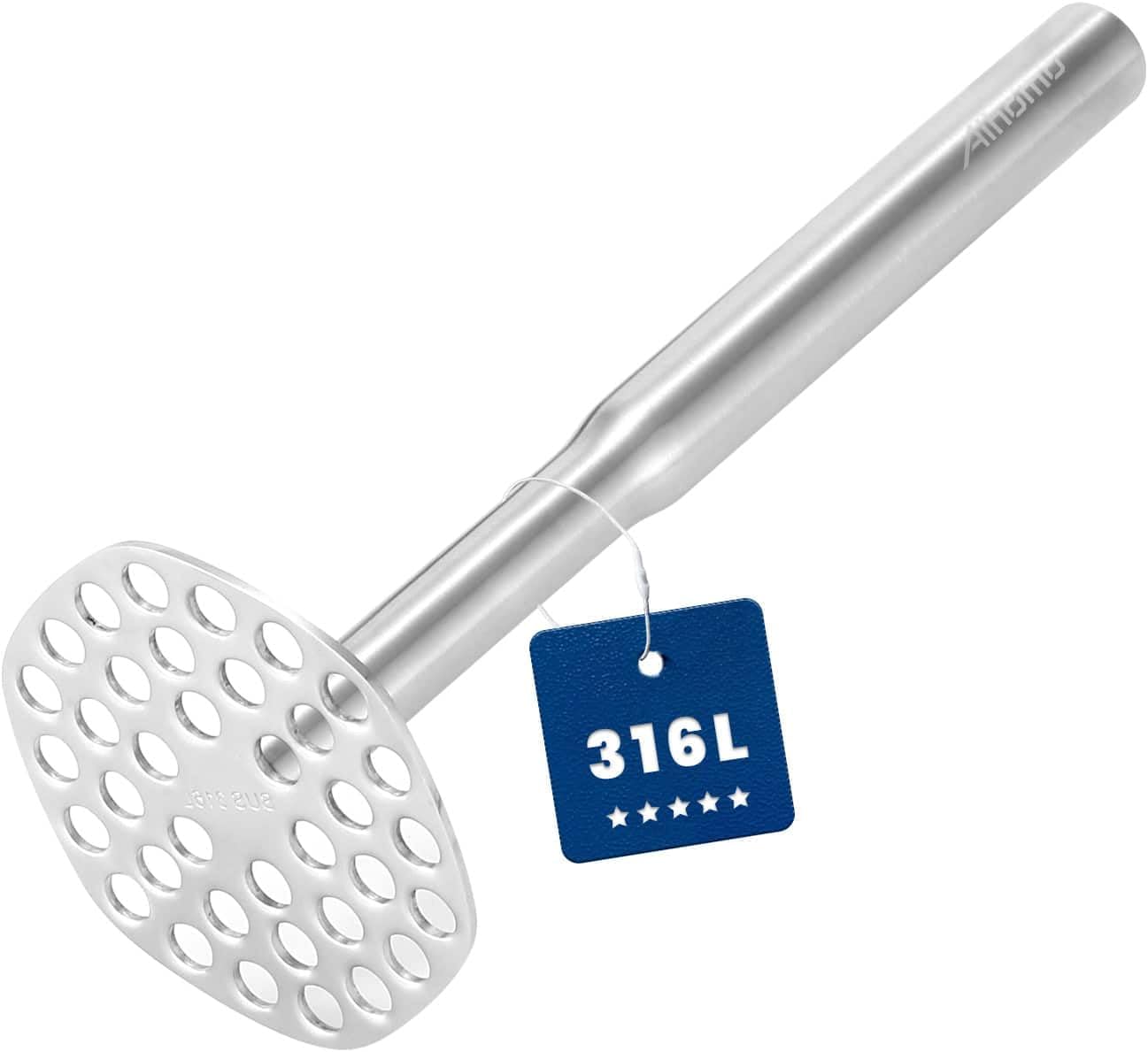 316L Stainless Steel Potato Masher Heavy Duty, Durable One-Piece Design Masher Kitchen Tool, Rustproof Potato Smasher for Mashing Potatoes, Beans, Avocados, Fruits & Vegetables, Dishwasher Safe