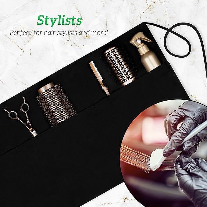 GREEN LIFESTYLE Server Aprons with 3 Pockets - Waist Apron, Waitress Apron for Women and Man, Water Resistant with Long Waist Strap Reinforced Seams, Half Apron (24 Pack - Black)