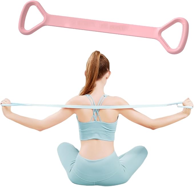 Figure 8 Resistance Band, Arm Back Shoulder Exercise Elastic Rope Stretch Fitness Band, Foot, Leg, Hand Stretcher, Arm Exerciser for Yoga Pilates Stretching Physical Therapy, Home Gym Workout（ Pink