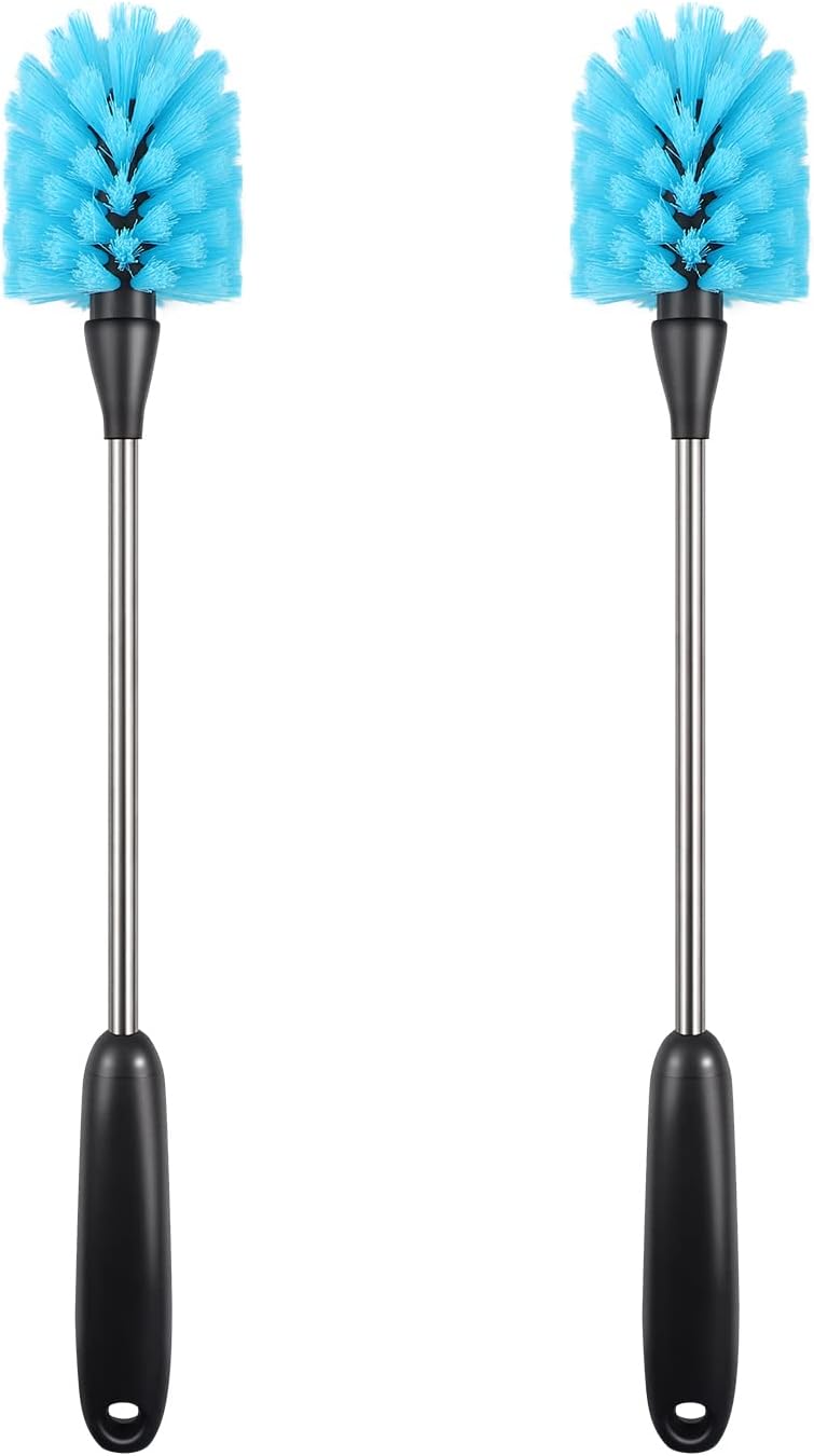 Stainless Steel Long Handle Water Bottle Brush, Flexible Scrubbing Brush for Cleaning Water Bottles, Baby Water Bottles, Glassware, Food Jars, Sports Jugs, Sobriety Jugs, 2 Pack, 15 in.