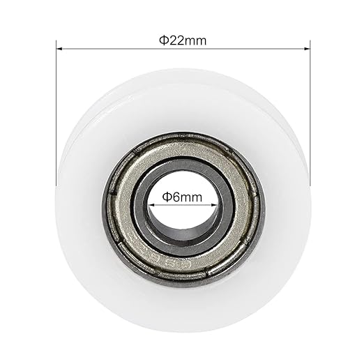 uxcell Nylon Pulley U Groove Ball Bearing Roller Guide Wheel 6x22x7mm Double Metal Shielded (GCr15) Chrome Steel Bearings 4pcs
