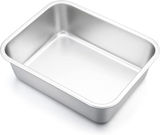 E-far Small Lasagna Pan, 10.6x8.3x3.2 Inches Deep Rectangular Baking Roasting Pans, Stainless Steel Roaster Baking Dish, Non-Toxic & Heavy Duty, Dishwasher Safe