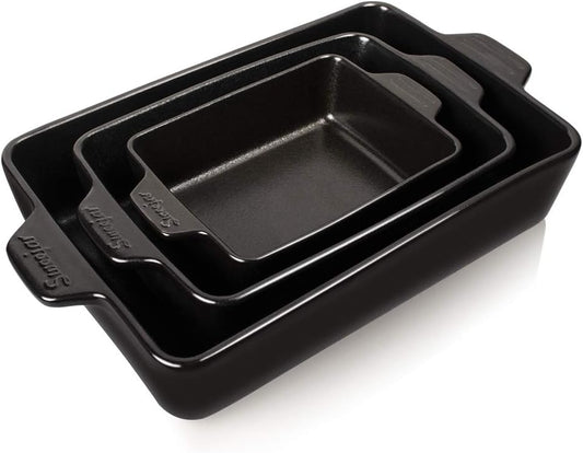 Sweejar Ceramic Bakeware Set, Rectangular Baking Dish for Oven Lasagna Pans for Cooking, Kitchen, Cake Dinner, Banquet and Daily Use, 11.8 x 7.8 x 2.76 Inches of Casserole Dishes (Black)