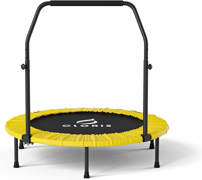 CLORIS 40in Folding Trampoline Mini Trampoline Rebounder Trampoline for Adults Fitness Trampoline with Adjustable Foam Handle, with safty Padded Cover Best Gift for Kids/Adult