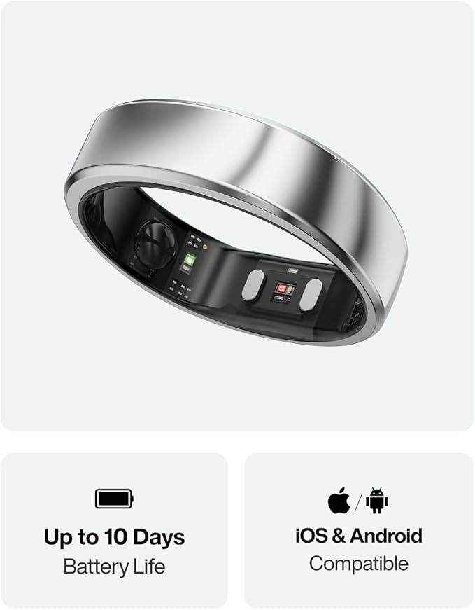 RingConn Gen 2 Air, Ultra-Thin AI Smart Ring, 10-Day Battery Life, Fitness/Sleep/Stress/HR Tracker for Women&Men, No App Fee for Standard Features, iOS & Android Compatible (Size 8, Galaxy Sliver)