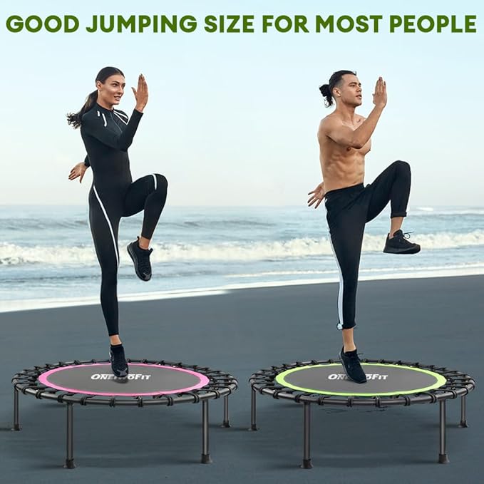 ONETWOFIT 42"/45" Rebounder Trampoline for Adults, Silent Mini Trampoline Indoor Exercise Fitness Trampoline Bungee Rebounder Workout Max Load 330lbs
