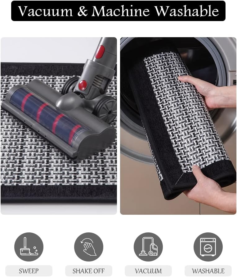 PADOOR Kitchen Mats for Floor, Kitchen Rugs Non Slip Washable, Rubber Backed Kitchen Runner Super Absorbent Kitchen Floor Mat Sink Rug, 17”x24” Black