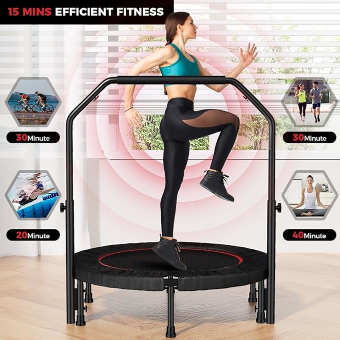 Rebounder Trampoline for Adult,460 LBS Mini Trampoline for Adults with Bar,Exercise Trampoline Indoor/Outdoor Use,40 inch Fitness Rebounder