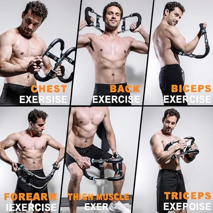 BIGWET Arm Trainer, 60~130LB Adjustable Spring Workout Bar, Forearm Triceps Chest Enhanced Exercise Strengthener,Portable Home Fitness Equipment