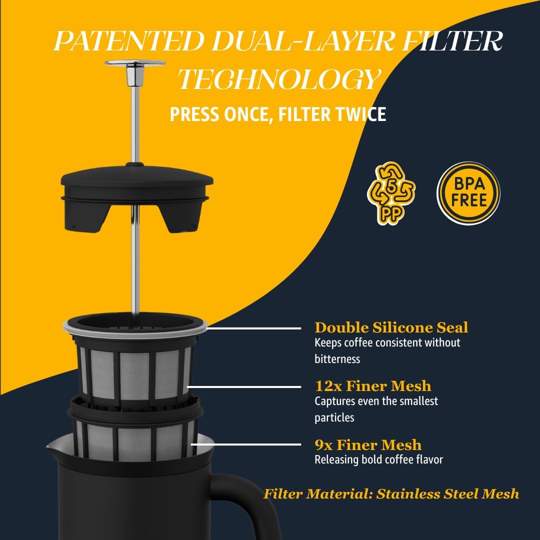 ESPRO P7 French Press Coffee Maker - Double-Walled Stainless Steel Insulated with Micro-Filter, 18 Ounces, Matte Black