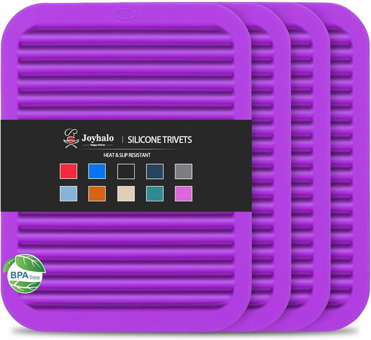Joyhalo 4 Pack Silicone Trivets for Hot Pots and Pans,480℉ Heat Resistant Trivets for Hot Dishes,Hot Pads for Countertop,Kitchen Potholders,Purple