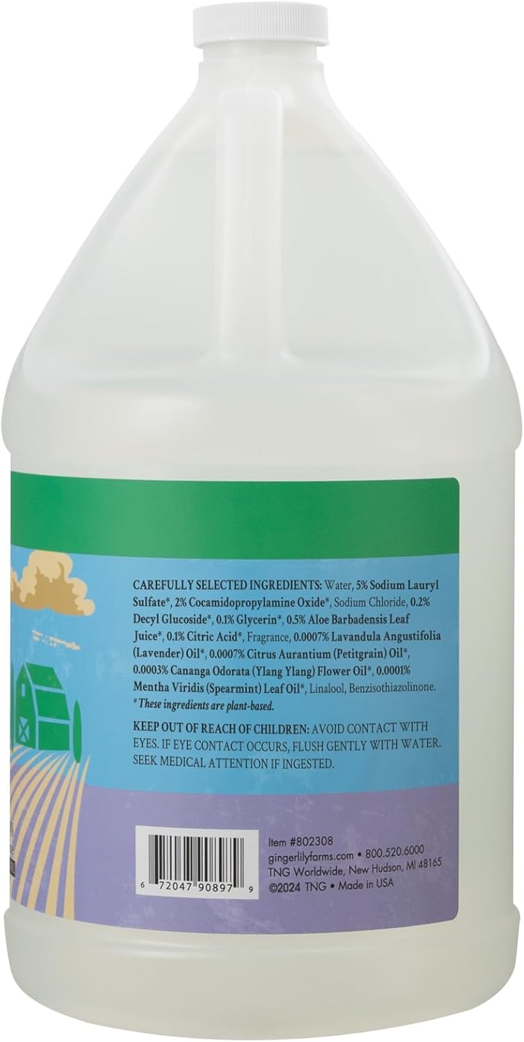 Ginger Lily Farms Botanicals Plant-Based Liquid Dish Soap, Concentrated Formula with Max Grease Cleaning Power, Cruelty-Free, Basil Scent, 1 Gallon Refill (128 Fl. Oz.)