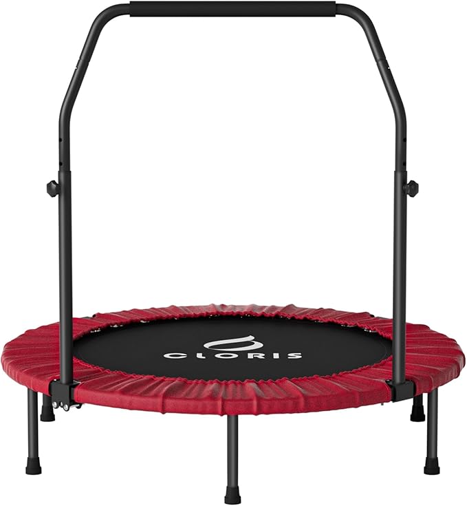 CLORIS 40in Folding Trampoline Mini Trampoline Rebounder Trampoline for Adults Fitness Trampoline with Adjustable Foam Handle, with safty Padded Cover Best Gift for Kids/Adult