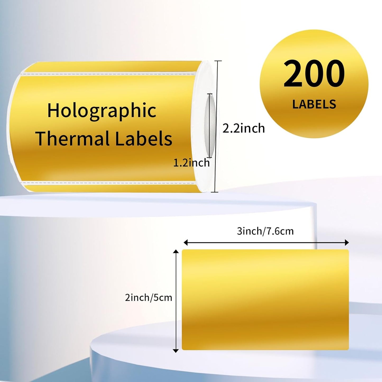 3x2 Inch Holographic Thermal Labels, Gold Thermal Sticker Labels, Rainbow Glitter Stickers for Price, Barcode, Mailing, Name, DIY Custom Logo Design, 200 Pcs/1 Roll