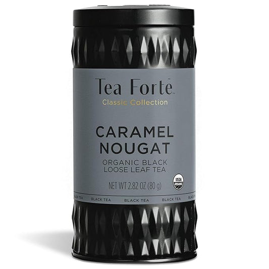 Tea Forte Caramel Nougat Premium Organic Loose Leaf Caffeinated Black Tea Blend Canister, Makes 35-50 Cups
