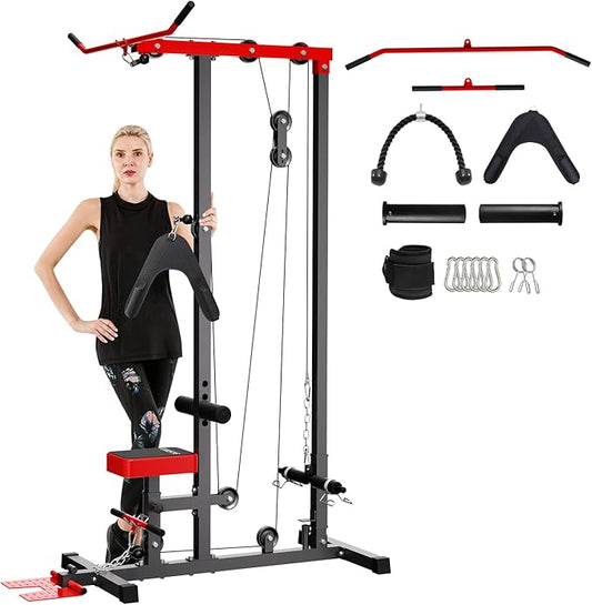 VANSWE LAT Pull Down Machine Low Row Cable PullDown Machine with AB Crunch Harness and Removable Flip-up Foot Plate