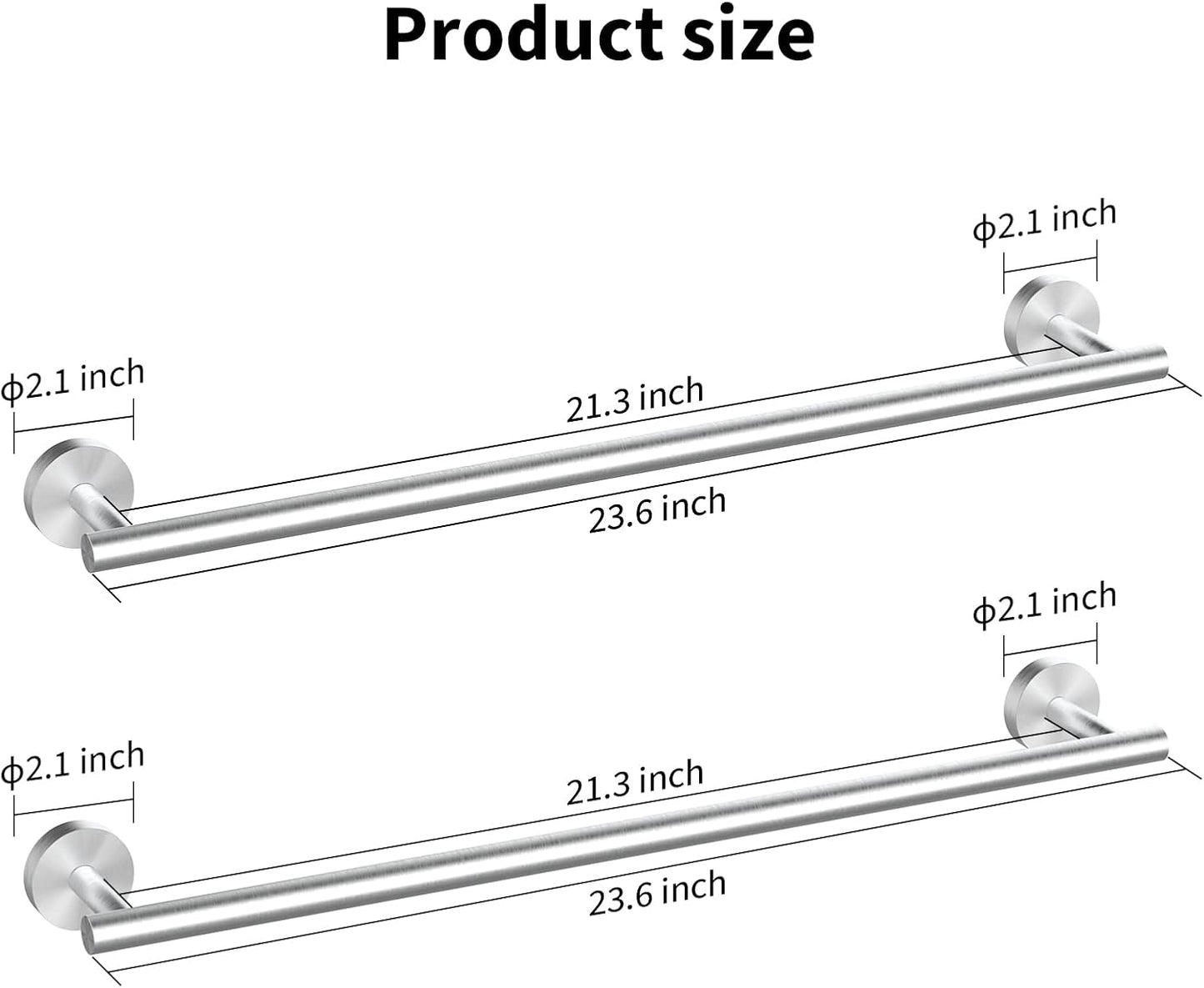 Cilee 2 Pieces Brushed Nickel Bathroom Towel Bar, 24 Inch Double Towel Racks,Bathroom Towel Holder Towel Hanger for Bathroom Stainless Steel Wall Mount