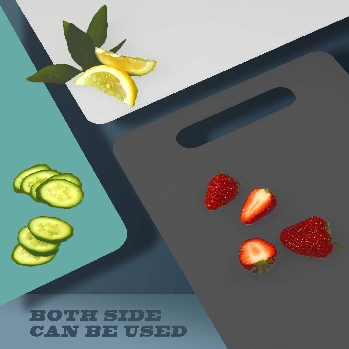 Fotouzy Plastic Utility Cutting Board with Handles, Food Safe PP Material, BPA Free, Dishwasher Safe, Thick Chopping Board, Large Size, Easy Grip Handle, for Kitchen (Gray), 15.5" X 10"